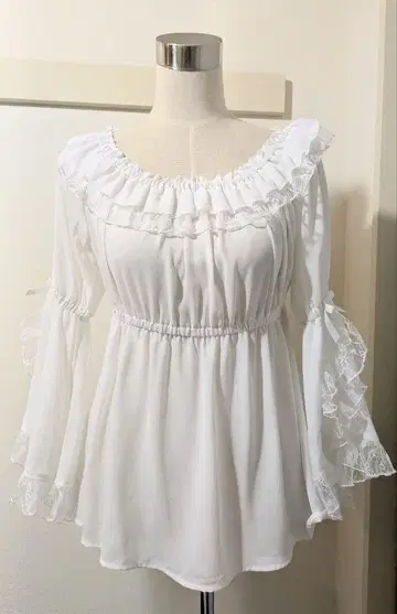 axes femme kawaii 레이스 셔링 공주 소매 블라우스 화이트