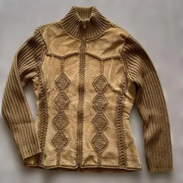 베이지 니트 하이넥 자켓 울 100 M