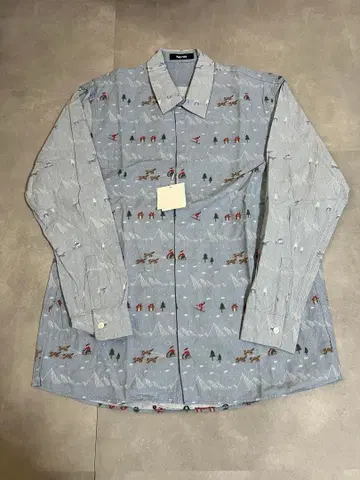 네-넷 산과 스키 패턴 긴팔 셔츠