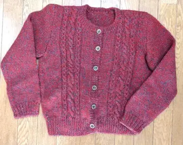 핸드메이드 빨간색 케이블 짜임 가디건