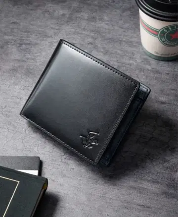 블랙 가죽 접이식 지갑 POLO