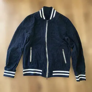 네이비 타월 원단 바시티 자켓