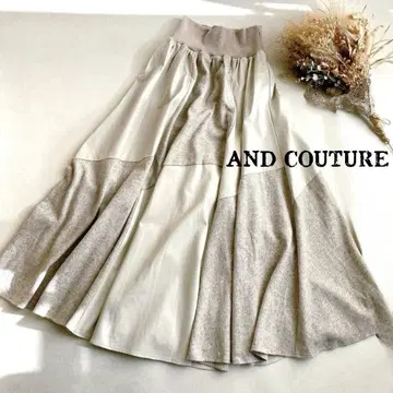 [ 미사용 ] 앙데팡당 허리 리브 인조 가죽 x 울 절개 롱 스커트