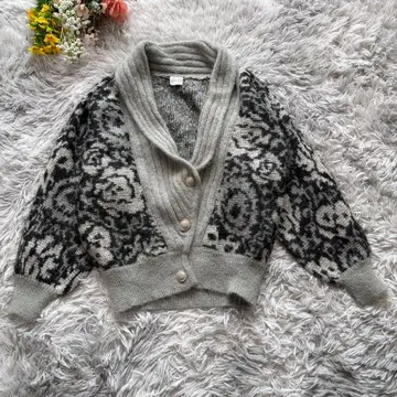 니트 가디건 [ F ] 그레이 올 패턴 숄카라 울 모드 오카