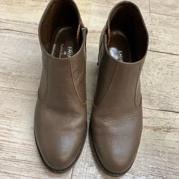 SHIPS 브라운 가죽 부티 힐 8cm