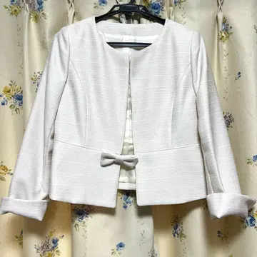 빅 사이즈 15호 화이트 노카라 자켓 리본 포함