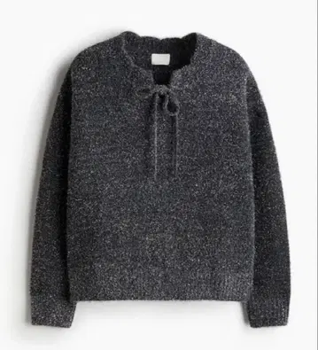 H&M 리본 넥 스웨터 다크 그레이 실버