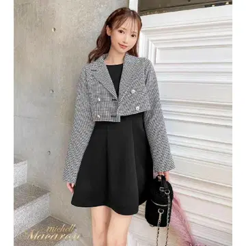 미셸 마카롱 하운드투스 체크 자켓 포함 원피스