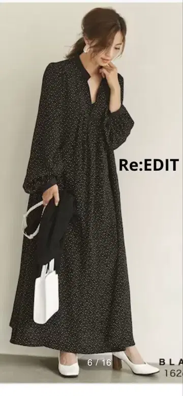 Re:EDIT 리디 볼륨 슬리브 맥시 원피스 C (컴팩트) 도트