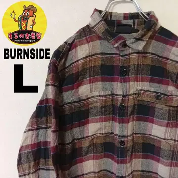 USA 구제 의류 BURNSIDE 플란넬 셔츠 L 크림슨 블랙 체크