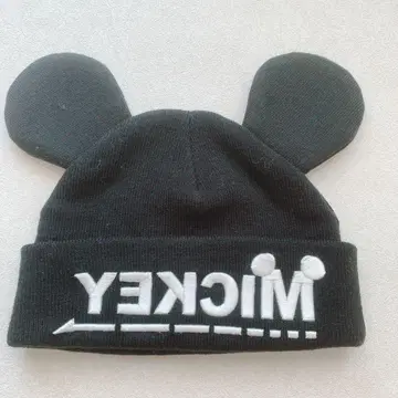[ 디즈니 ] 미키 귀달린 니트 모자 블랙 커플룩 블랙
