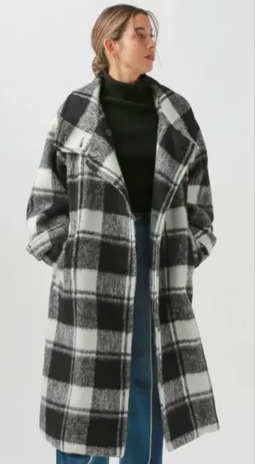 베이플로우 스탠드 넥 롱 코트 모노톤 체크 택 포함 새상품