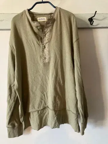 BEAMS BOY/트림 스티치 헨리넥 롱 슬리브 티셔츠