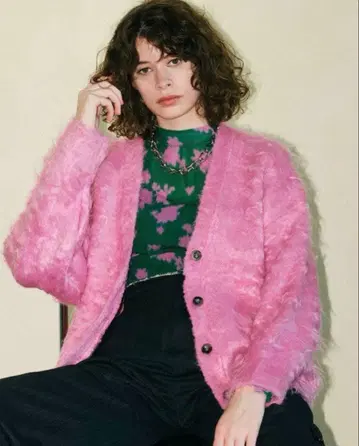 멜란지 퍼 니트 가디건