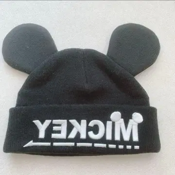 [ 디즈니 ] 미키 귀달린 니트 모자 블랙 커플룩 블랙