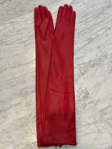 빨간색 천연 가죽 롱 그로브 길이 약 60cm 사이즈 여성용 XXL