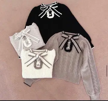 evelyn 에블린 바이컬러 하트 리본 니트 핑크 니트