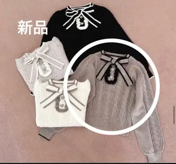 evelyn 에블린 바이컬러 하트 리본 니트 핑크 니트