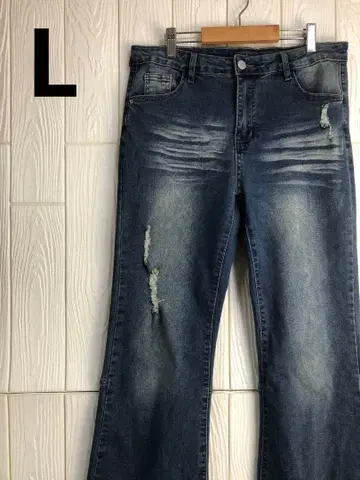 부츠컷 데님 팬츠 데미지 가공 허리 78cm 인심 76cm L