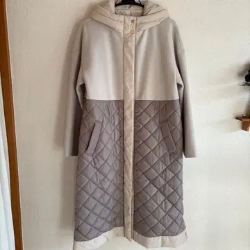 퀼팅 자켓 베이지 그레이 후드 부착