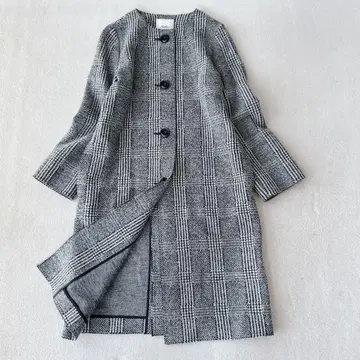 컨디션 최상 Leilian 레리안 노카라 롱 코트 글렌체크 M