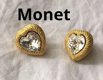 빈티지 Monet 하트 골드 귀걸이 지르코니아 모네
