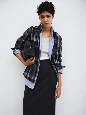 미라 오웬 네이비 체크 무늬 긴팔 셔츠 size 1