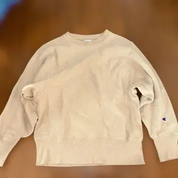 Champion 복각 단색 택 베이지 리버스 위브 맨투맨