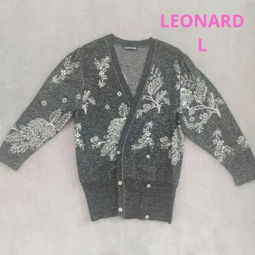 LEONARD 꽃무늬 V넥 라메 가디건