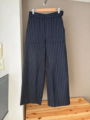 MACPHEE 네이비 스트라이프 와이드 팬츠 36 울 소재 일본제