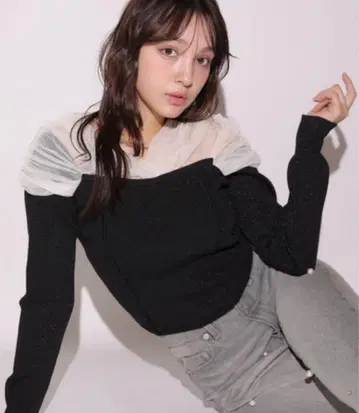 리랜드쳐 오프숄더 튤 니트 블랙 M
