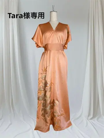 Tara님 오렌지 꽃무늬 자수 순수 실크 호몬기 롱 원피스 130cm