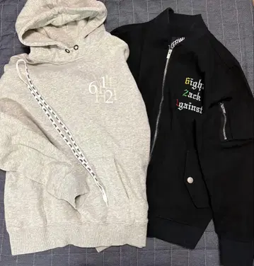 LEFLAH 라이트 그레이 후드티 & 블랙 자켓 세트