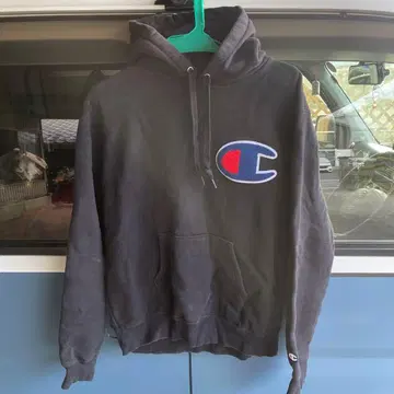 Champion 블랙 후드 부착 후드티 L