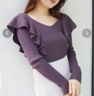 MERCURYDUO 프릴 달린 퍼플 리브 니트