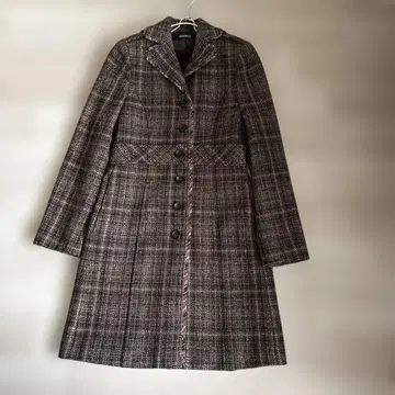 베네통 코트 체스터 코트 브라운 계열 트위드 38