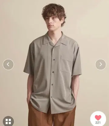 [ ZOZO 한정판 ] 드레이프 숏 슬리브 오픈 카라 셔츠