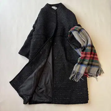 B.C STOCK 심플리시떼 트위드 가운 코트 블랙 라메