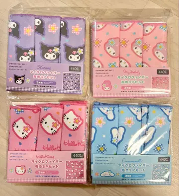 극세사 행주 3P 키티, 쿠로미, 시나모롤, 마이멜로디 4종 컴프 세트