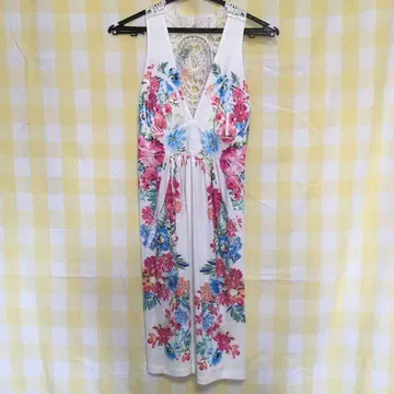 플라워 프린트 비쥬 슬리브리스 무릎 기장 원피스 M 사이즈