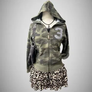 지퍼 후드티 카모 패턴 Y2K 헤이세이 갸루 그런지 시크 스타일
