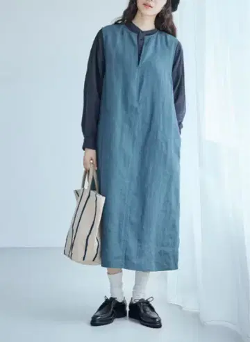 나카가와 마사시치 상점 린넨 고밀도 직조 원피스