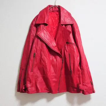 e 빈티지 가죽 더블 라이더 빨간색 아우터 바이커 지퍼 안감