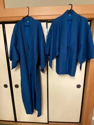 파란색 스트라이프 기모노 세트