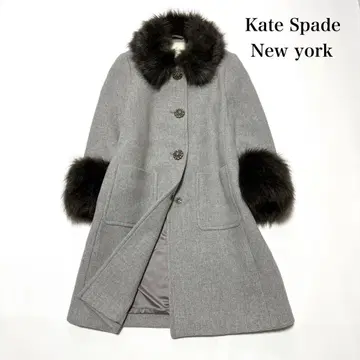 케이트 스페이드 뉴욕 퍼 달린 울 코트 비쥬 사이즈 4