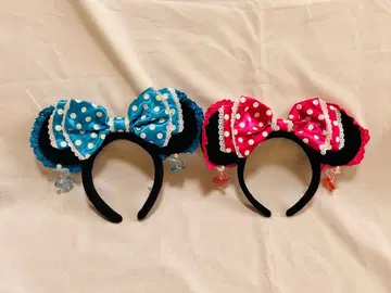 디즈니 미니 물방울 패턴 귀찌 머리띠