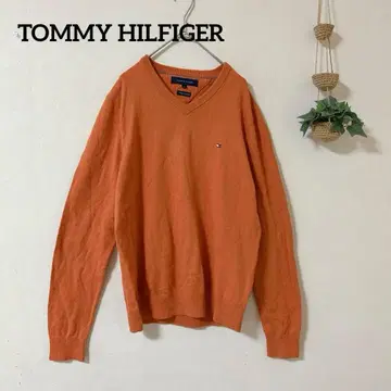 타미힐피거 코튼 캐시미어 V넥 스웨터 오렌지/니트