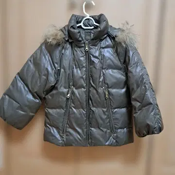 그레이 퍼 후드 숏 다운 자켓