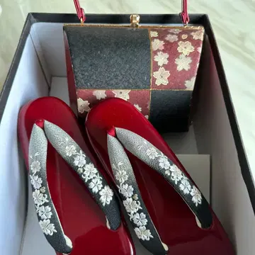 빨간색 조리와 꽃무늬 백 세트 23cm