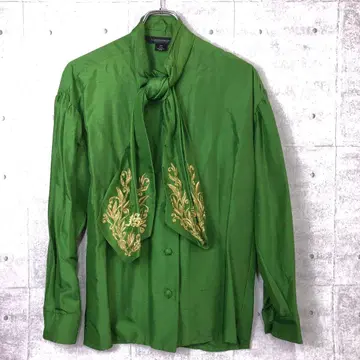 80s 버블 NOVESPAZIO 보타니컬 금 자수 태국식 실크 셔츠